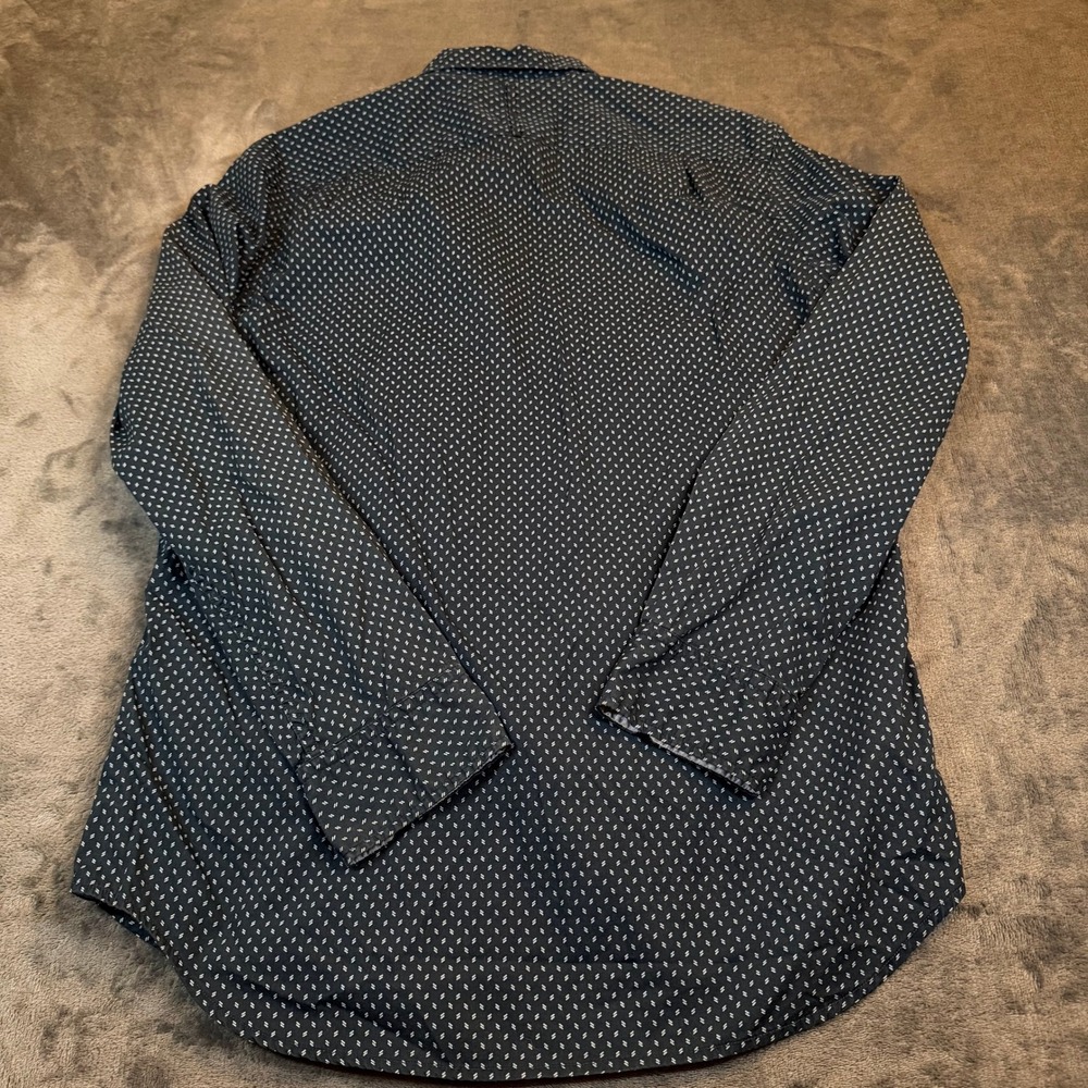 Banana Republic Custom 078 Wash Shirt Mens Medium Navy Blue Slim Fit Geometric - Picture 4 of 9